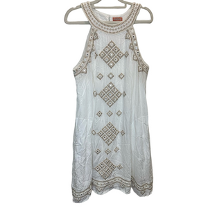 Saffire Ivory & Tan Embroidered Dress Size Large